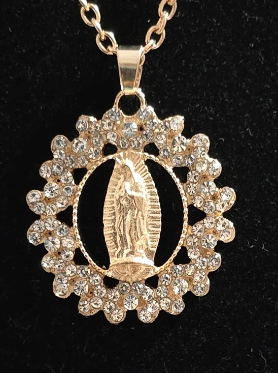 Gold Crystal Virgin Mary Pendant Necklace - Women Jewelry - Picture 3 of 6